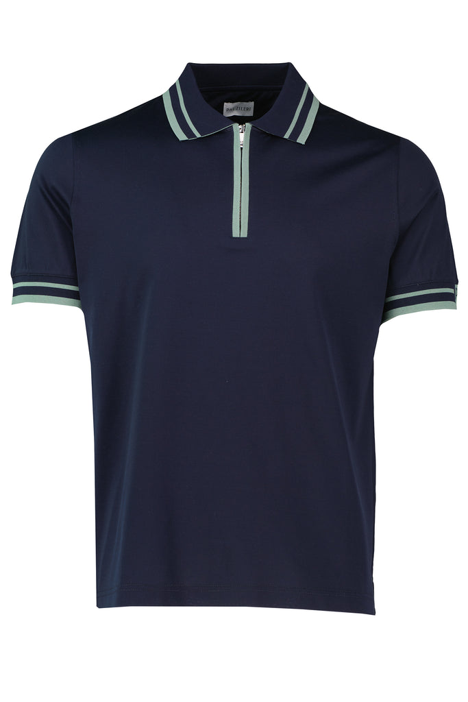 Men's Pal Zileri Navy Teal Trim Mercerised Cotton 1/4 Zip