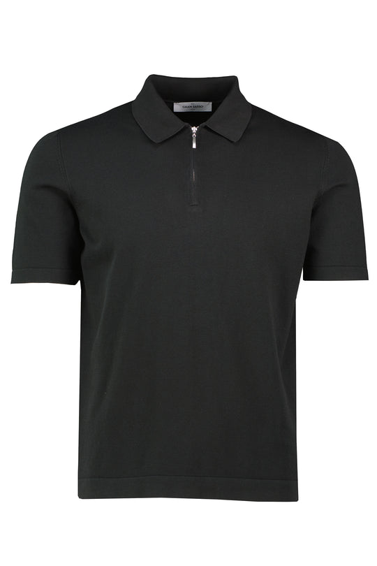 Men's Gran Sasso Black Short Sleeve Sleeve 1/4 Zip Polo Shirt