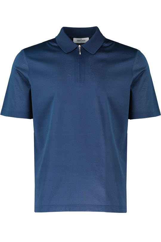 Men's Gran Sasso Navy Mercerised Short Sleeve 1/4 Zip Polo Shirt