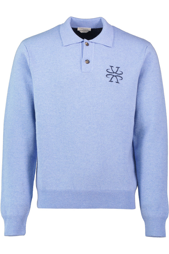Mens Jacob Cohen Azure Blue Knitted Logo Long Sleeve Polo Shirt