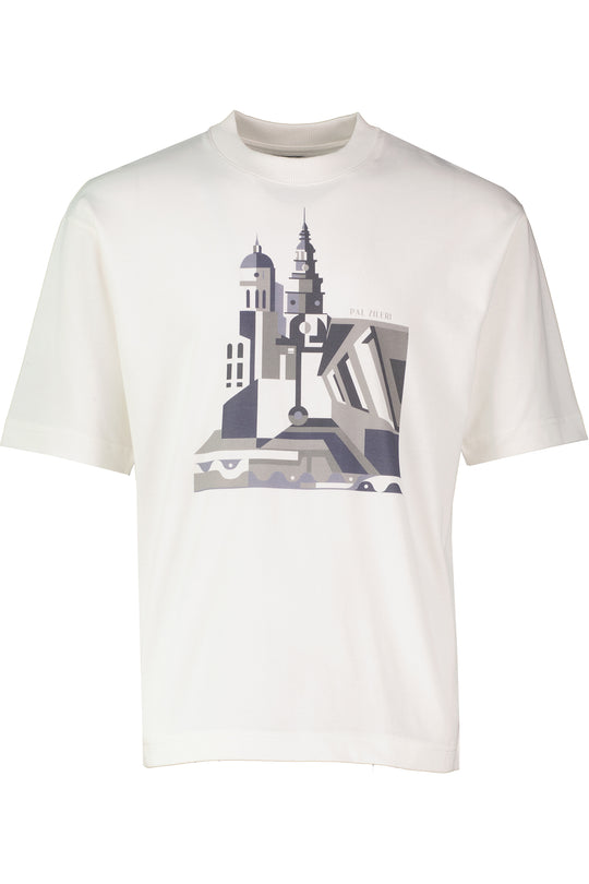 Men's Pal Zileri White Mercerised Graphic Print T Shirt