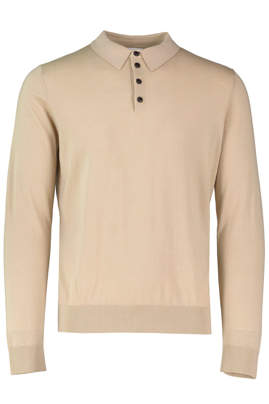 Men's Pal Zileri Light Brown Long Sleeve Knitted Polo Shirt