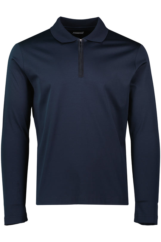 Men's Pal Zileri Navy Mercerised 1/4 Zip Long Sleeve Polo Shirt
