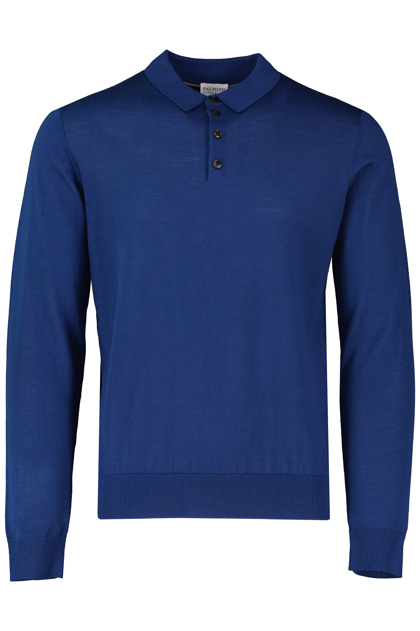 Men's Pal Zileri Blue Long Sleeve Knitted Polo Shirt