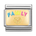 Family charm, Nomination composable bracelet link. Enamel lettering and golden heart express togetherness.