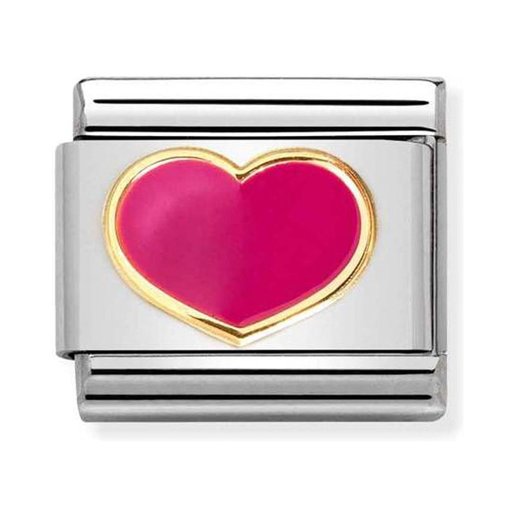 Nomination Composable charm featuring a fuchsia enamel love heart with gold accents, perfect for personalized bracelets.