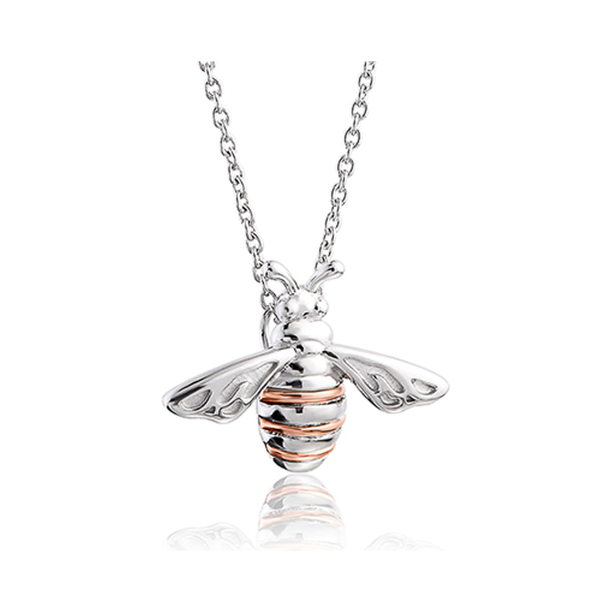Sterling silver Honey Bee pendant necklace by Clogau, showcasing intricate detail and nature-inspired design.