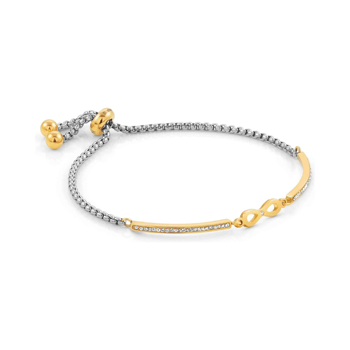The Nomination Milleluci Infinity Bracelet, a two-tone gold-plated stainless steel bracelet from Nomination Italy, at OD’s Jewellers in St Helens