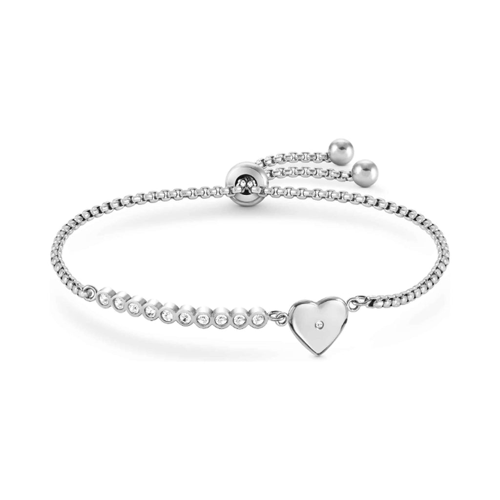 Elegant heart bracelet, Nomination Milleluci featuring sparkling CZ accents and a stainless steel chain. Perfect jewelry