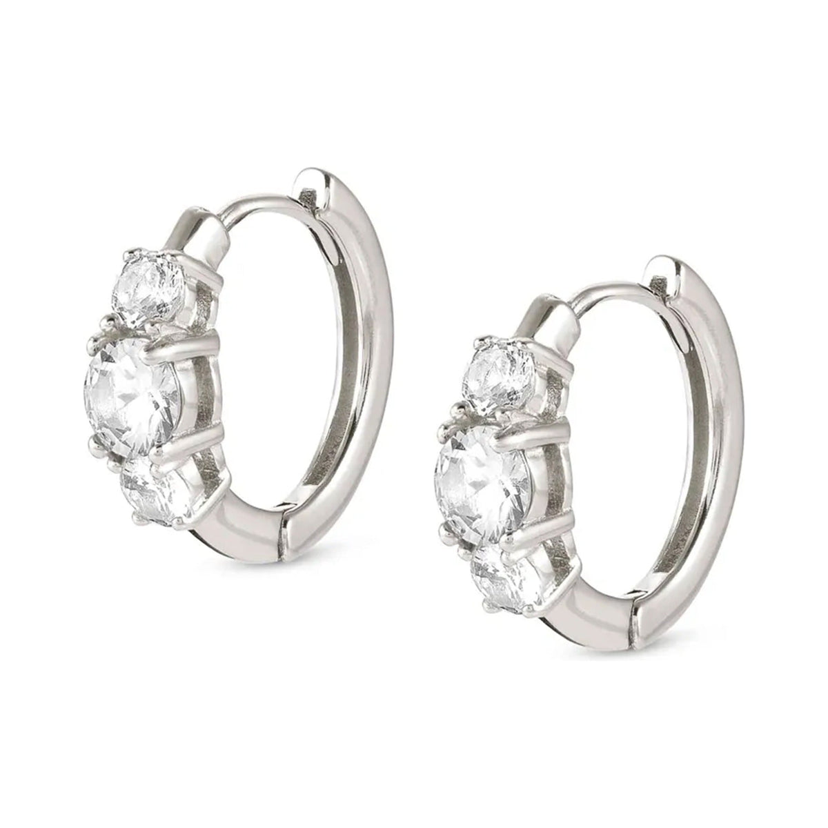 Silver hoop earrings with three cubic zirconia stones, showcasing Nomination's Wave design details. Elegant jewelry.