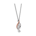 Clogau pendant featuring a silver chain and rose gold-accented design with three white topaz stones.