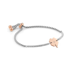 Nomination Four Leaf Clover Bracelet. Adjustable, stainless steel bracelet with rose gold clover charm.