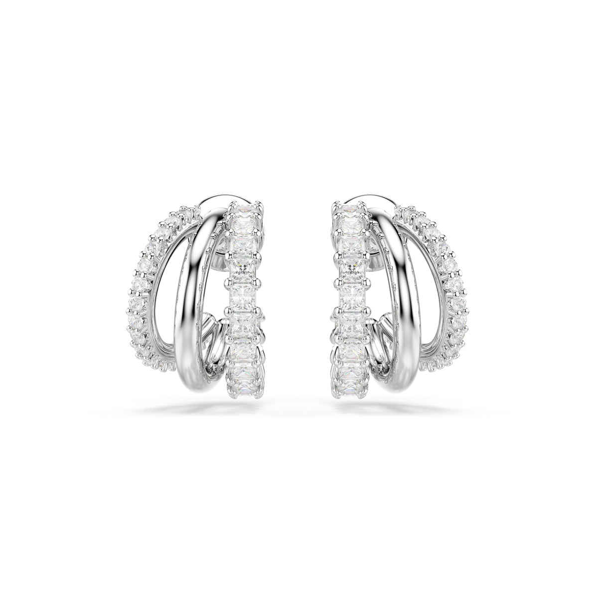 Swarovski Hyperbola Three Mini Loop Mixed Cuts Hoop Earrings — view 2
