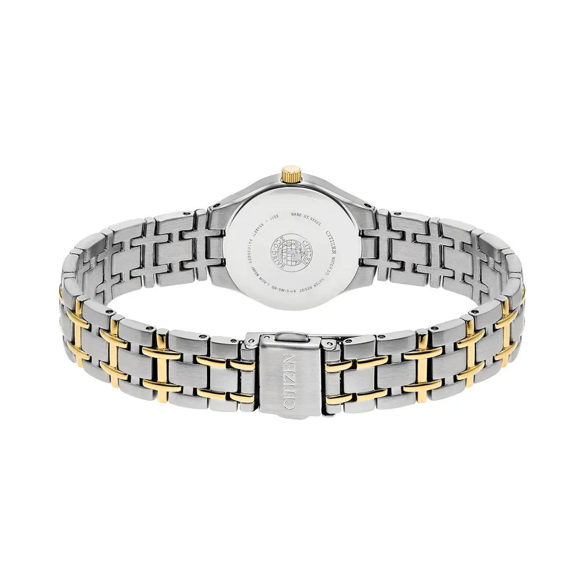 The Citizen Ladies Eco-Drive Silhouette White Date Dial Bracelet Watch, two-tone silver-gold steel bracelet from Citizen, OD's Jewellers, St Helens.