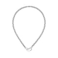 BOSS heart padlock necklace for women in stainless steel, close-up view. Fashionable pendant jewelry.