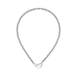 BOSS heart padlock necklace for women in stainless steel, close-up view. Fashionable pendant jewelry.