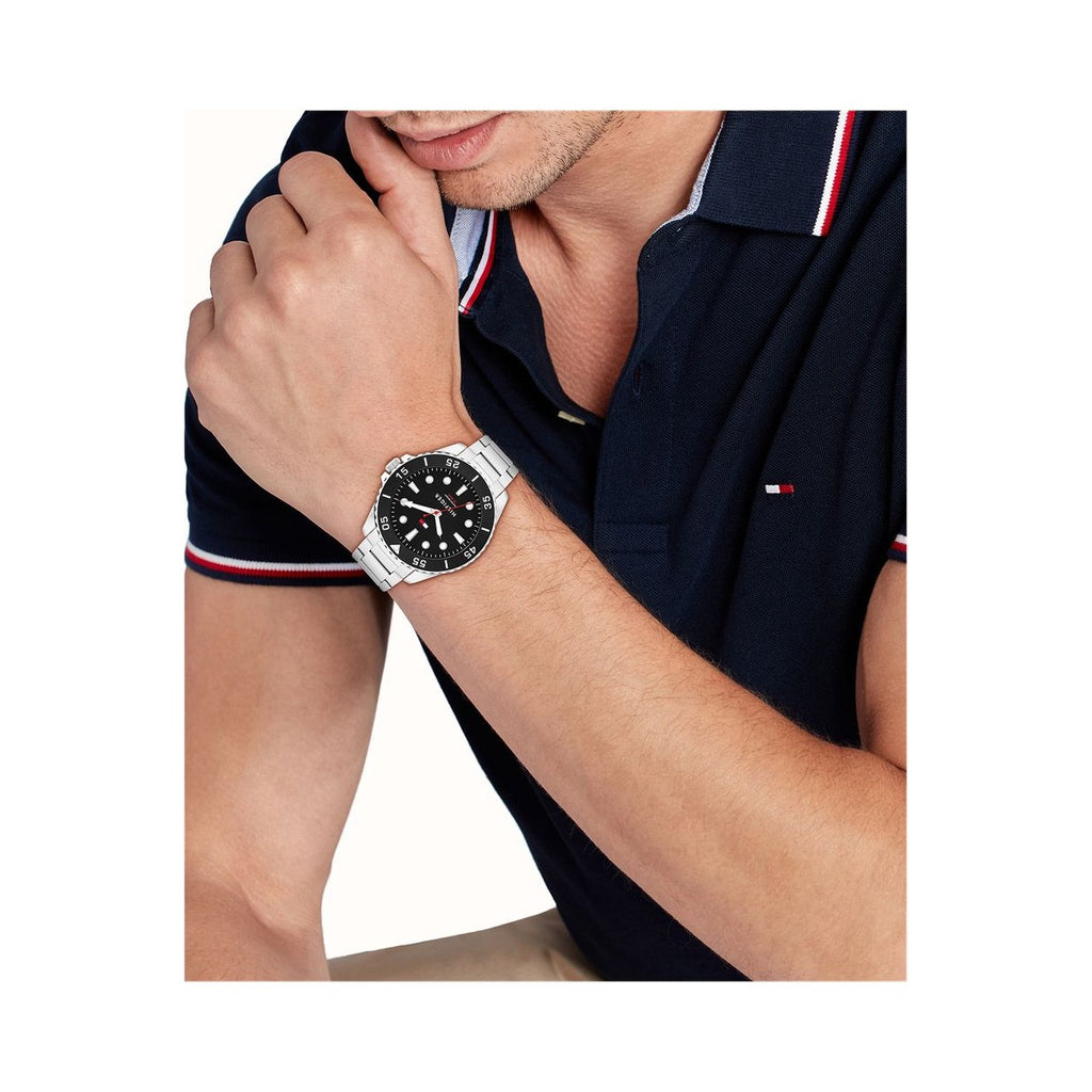Tommy Hilfiger Mens Oceanic Black Dial Bracelet Watch Stainless Steel by Tommy Hilfiger