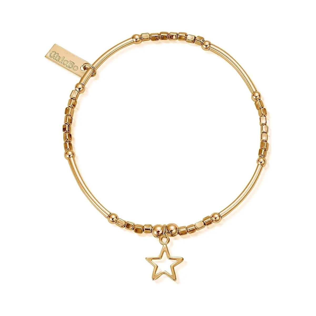 The ChloBo Mini Noodle Open Star Bracelet, a gold plated bracelet from ChloBo, available at OD’s Jewellers in St Helens.