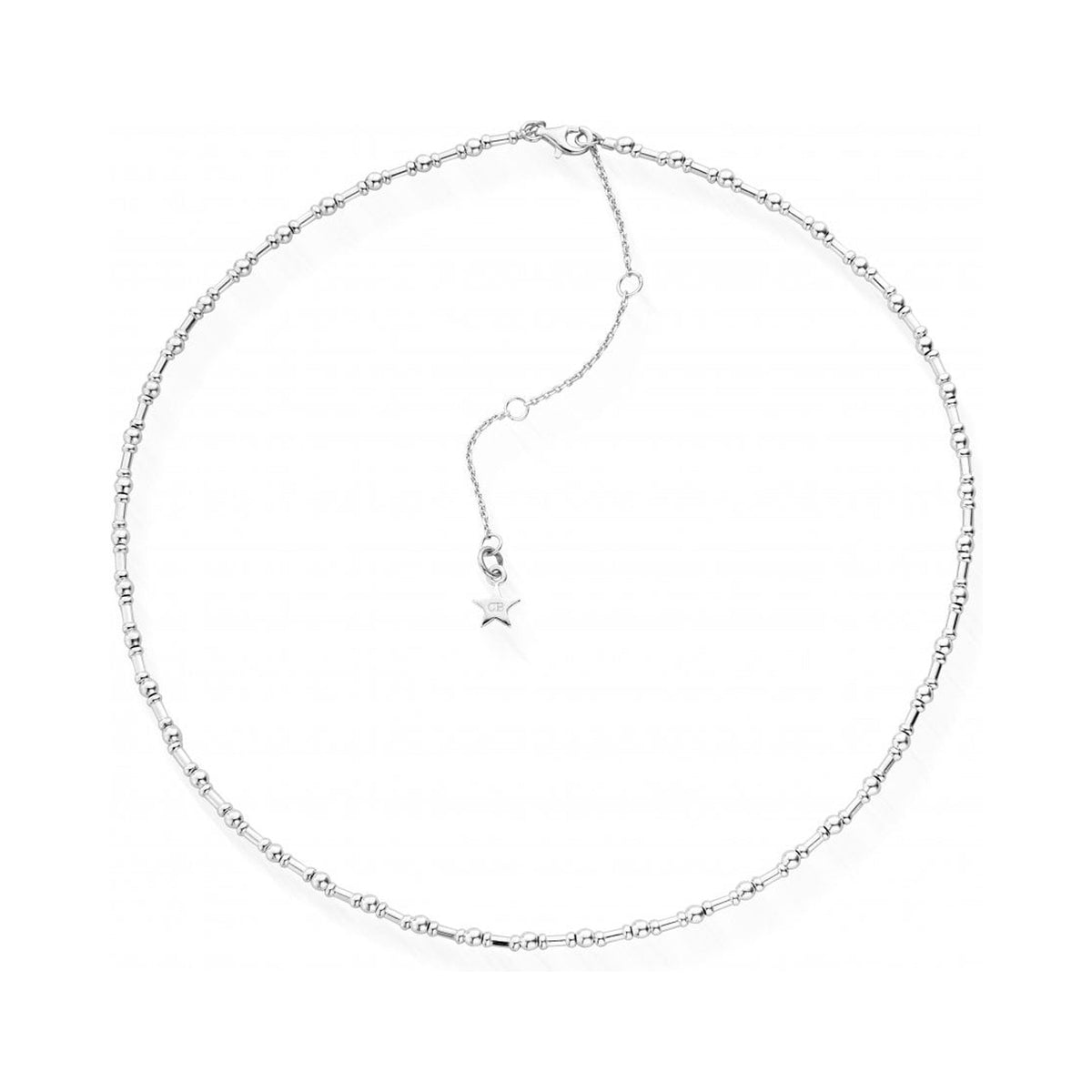 Sterling silver ChloBo Rhythm Of Water Necklace. Elegant chain with bead and bar details and adjustable length.