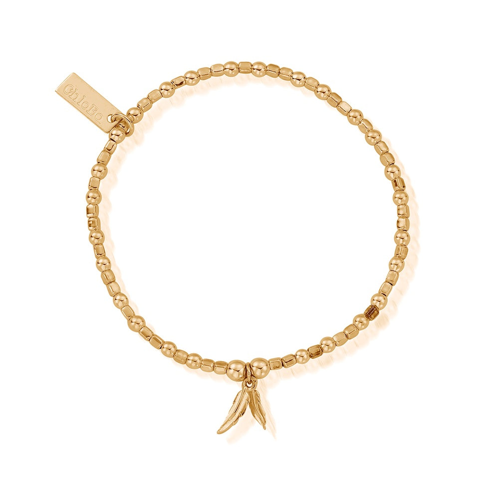 ChloBo Mini Cube Double Feather Bracelet in Silver Gold Plated GBCFB1096