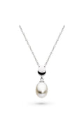 Elegant Coast Pebble pearl necklace by Kit Heath, showcasing its sterling silver chain and pearl pendant design.
