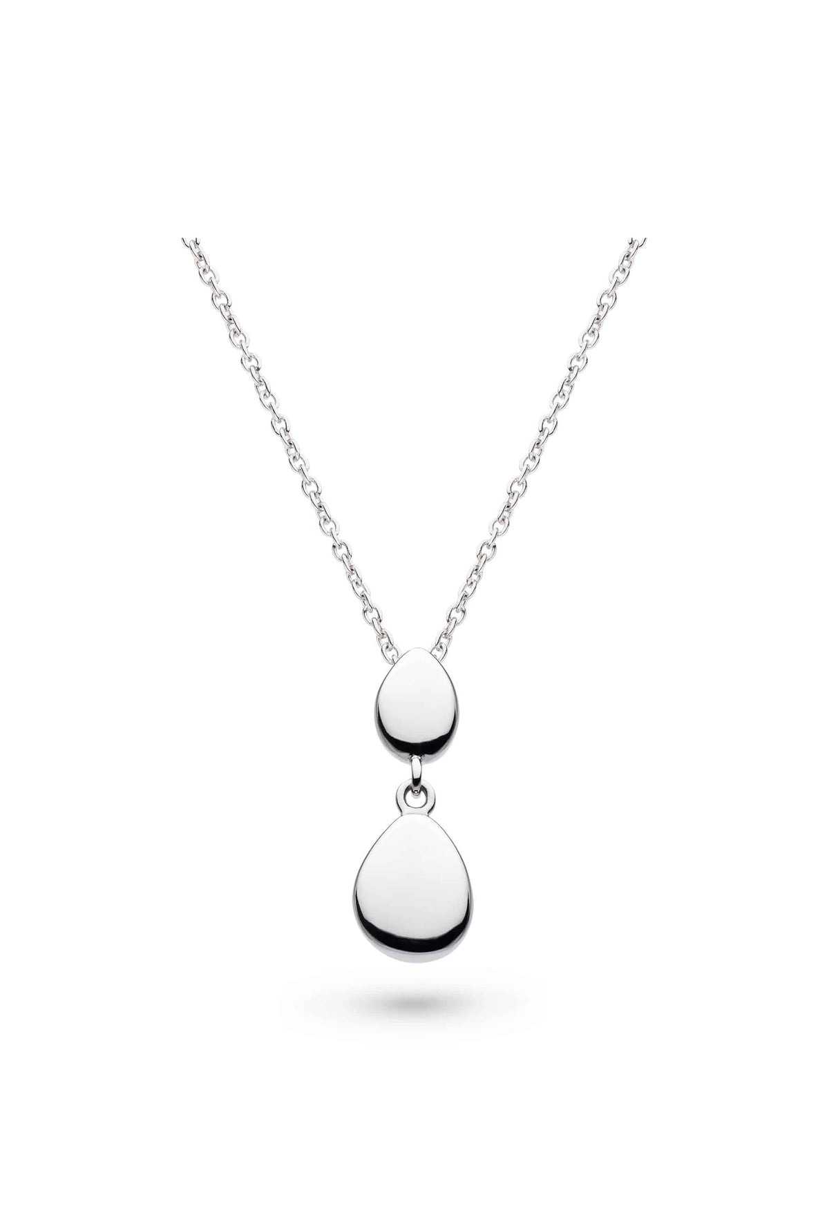 The Kit Heath Coast Pebble Double Droplet Necklace, a silver metal necklace from Kit Heath, available at OD’s Jewellers in St Helens.