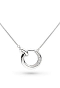 Elegant silver necklace featuring linked circle pendant with pave CZ stones, 18-inch chain; beautiful jewelry.