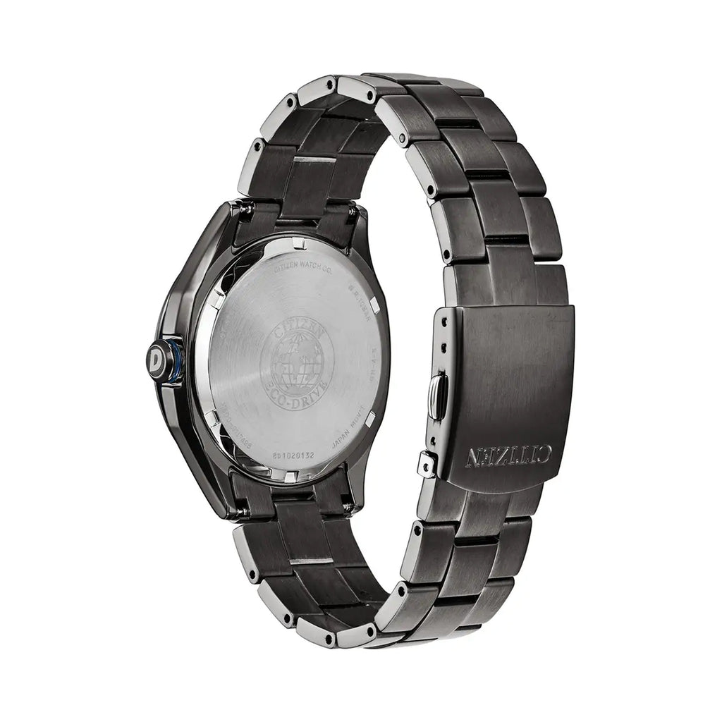 Citizen Eco-Drive watch back detail featuring the Eco-Drive logo, model number 8D1020132, and "Citizen" embossed on the
