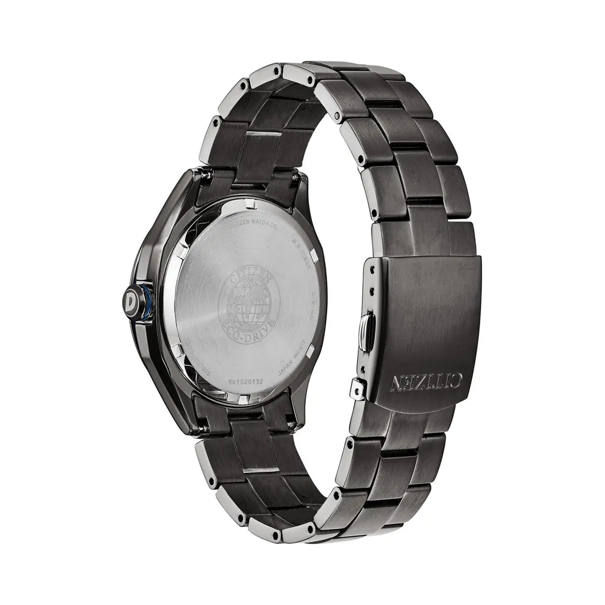 Citizen Eco-Drive watch back detail featuring the Eco-Drive logo, model number 8D1020132, and "Citizen" embossed on the