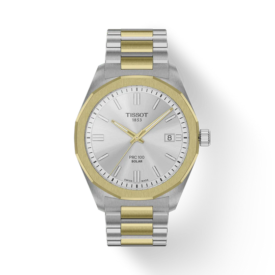 Tissot Mens PRC100 Solar Quartz Two-Tone Bracelet Watch T1514222203100
