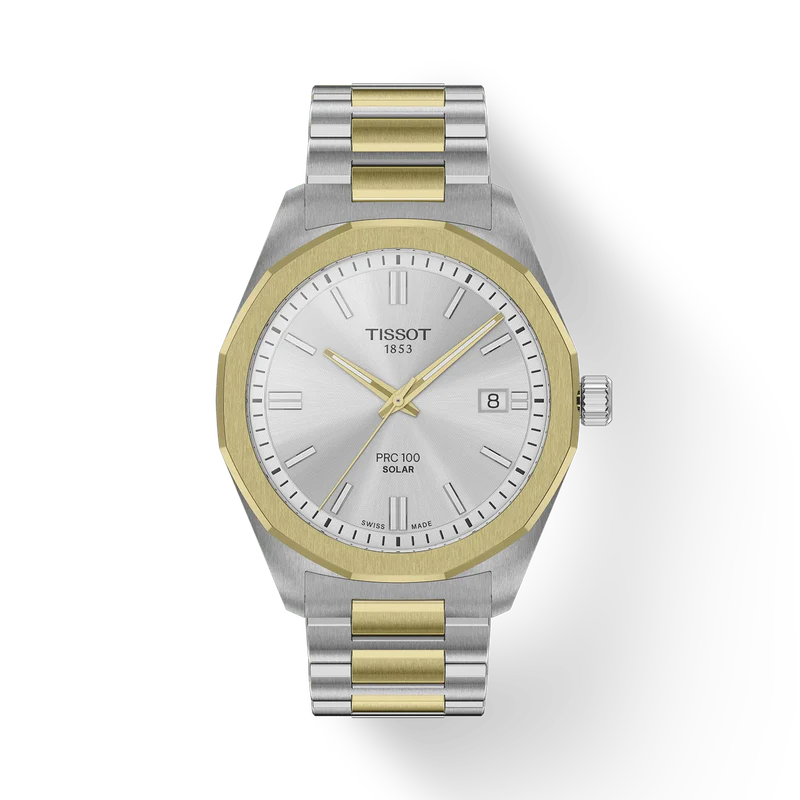 Tissot Mens PRC100 Solar Quartz Two-Tone Bracelet Watch T1514222203100