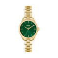 BOSS watch featuring a sage green dial and gold plated bracelet. Stylish time piece for women.