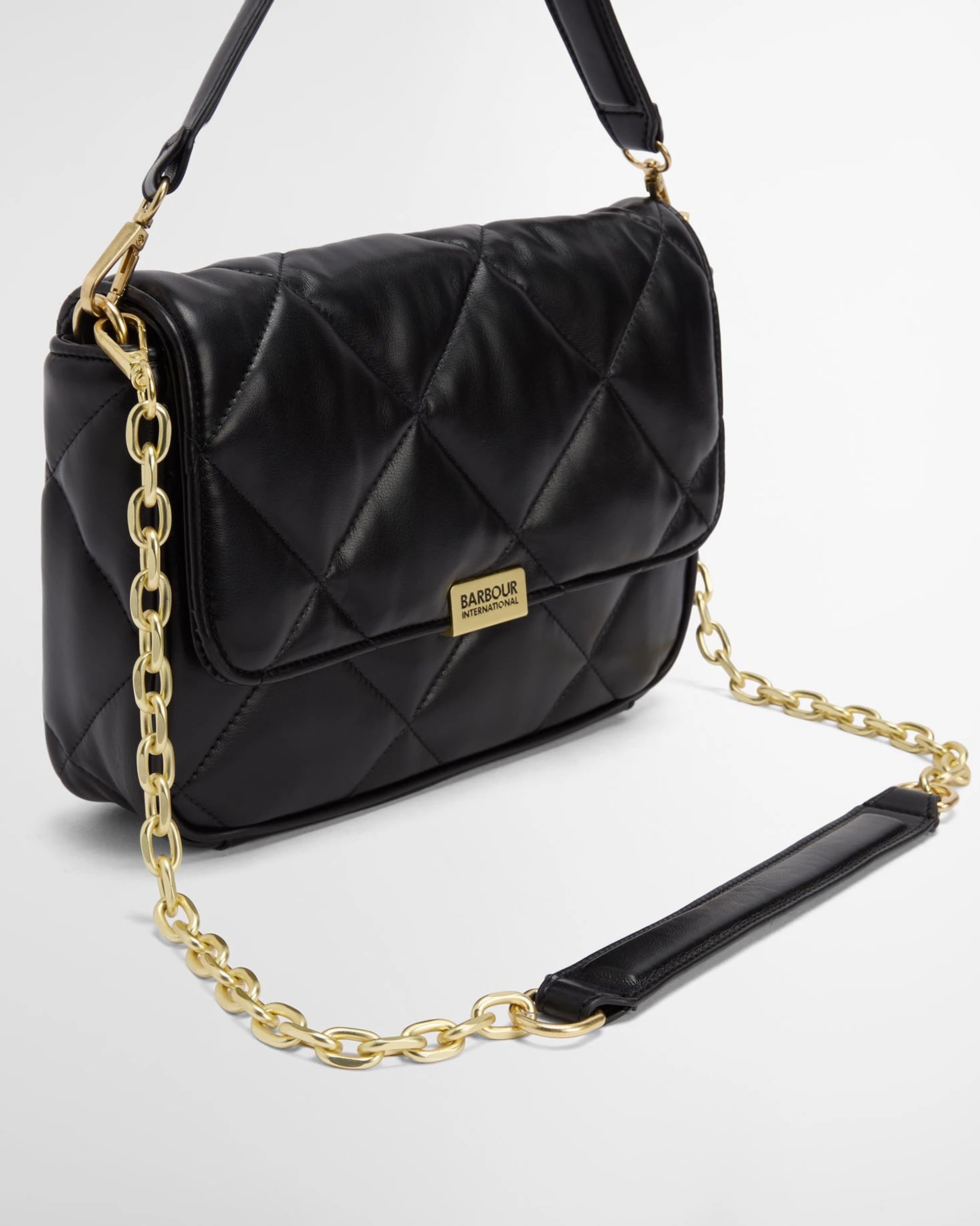 Women's Barbour International Soft Quilted Shoulder Bag in Black — view 6