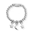 ChloBo Silver Triple Night Sky Ring. Sterling silver ring with stars and moon charms. ChloBo branding visible.