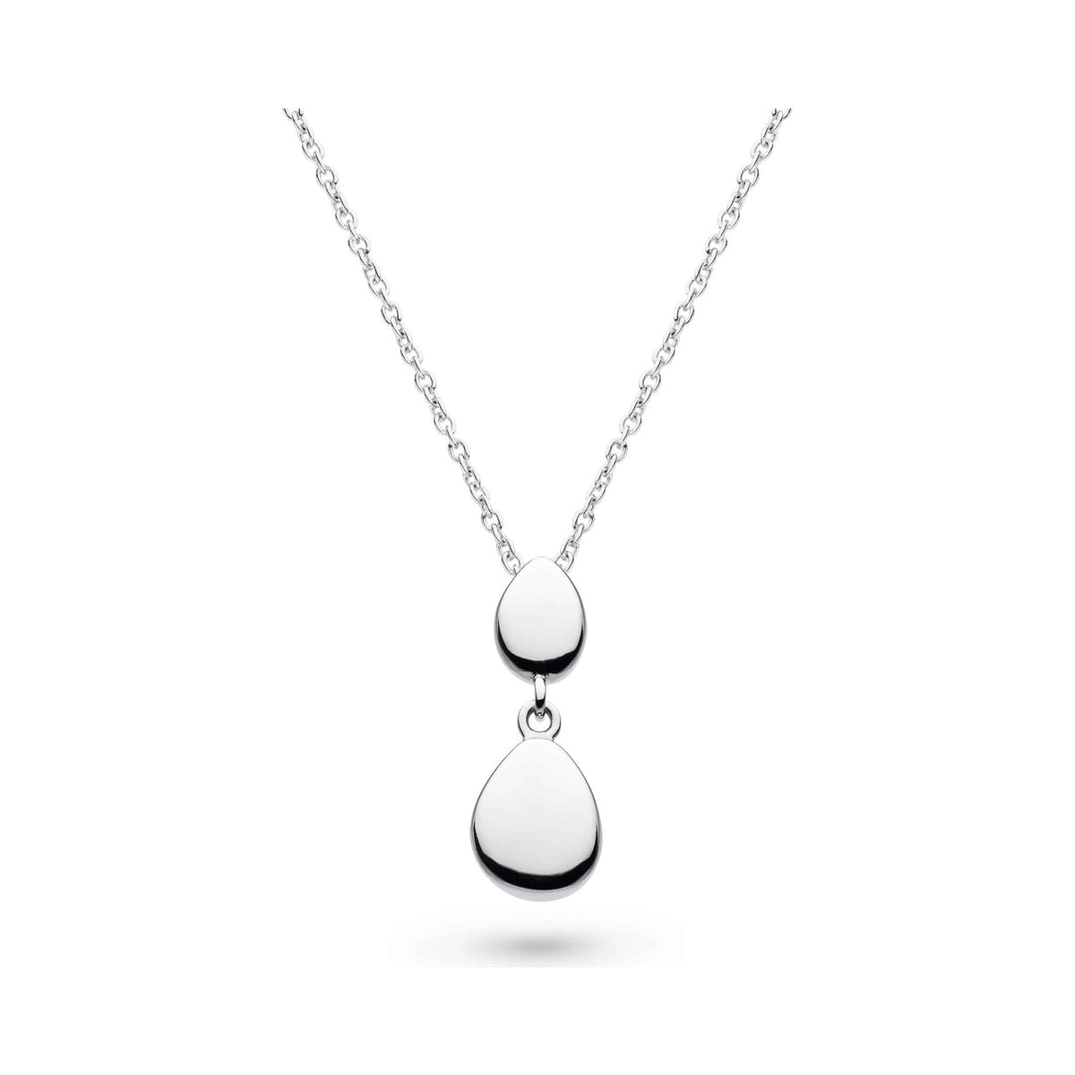 The Kit Heath Coast Pebble Double Droplet Necklace, a silver metal necklace from Kit Heath, available at OD’s Jewellers in St Helens.