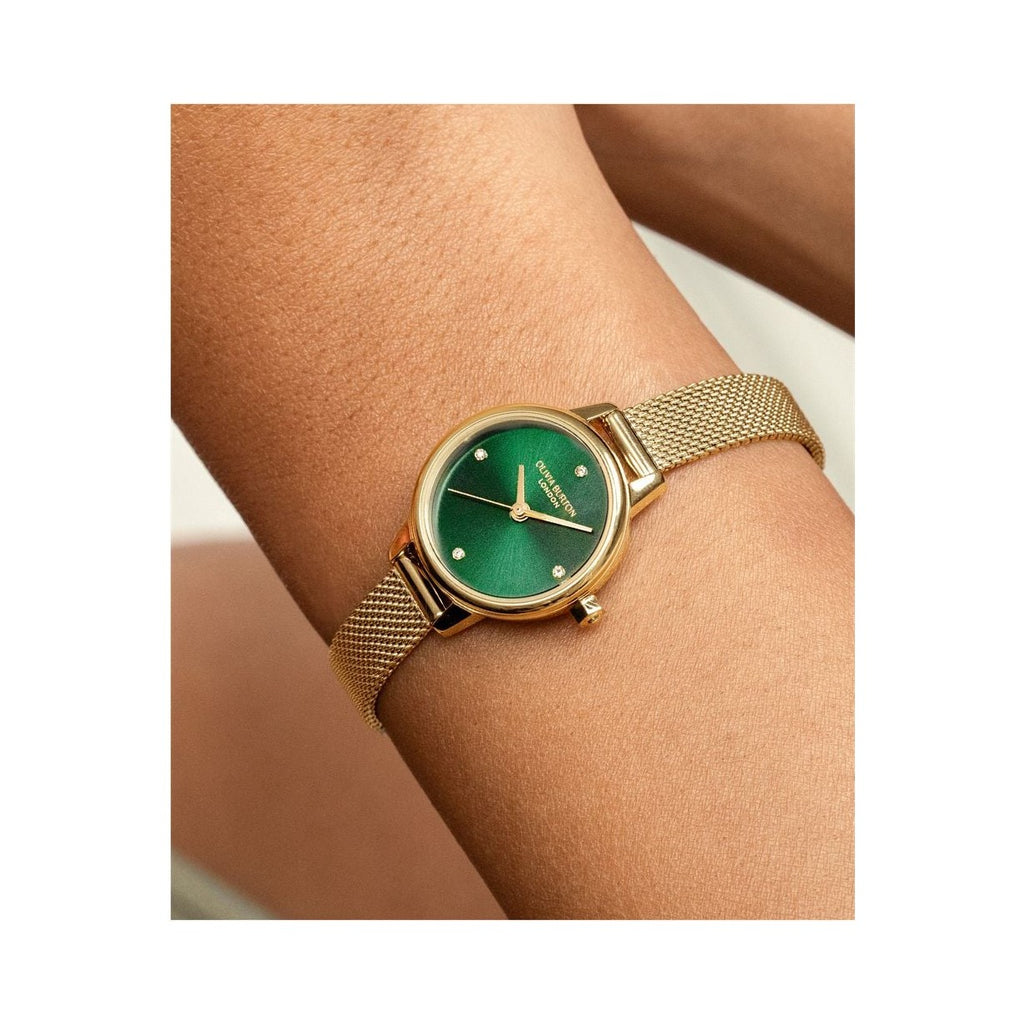 Olivia Burton Ladies Mini Classic Forset Green Dial Mesh Bracelet Watch Stainless Steel Gold Plated by Olivia Burton