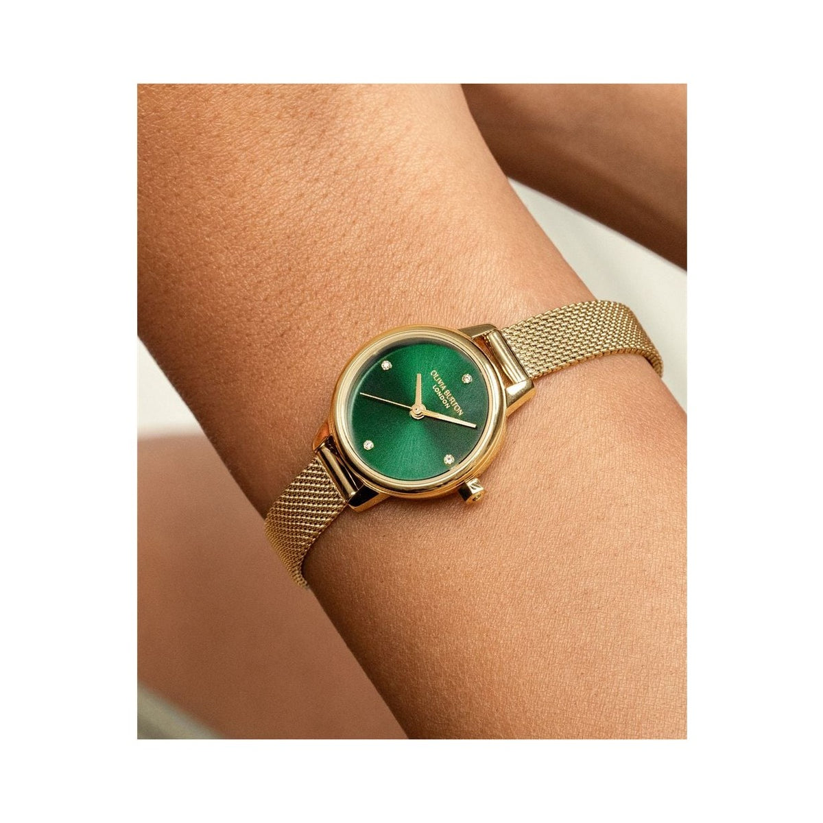 Olivia Burton Ladies Mini Classic Forset Green Dial Mesh Bracelet Watch Stainless Steel Gold Plated by Olivia Burton