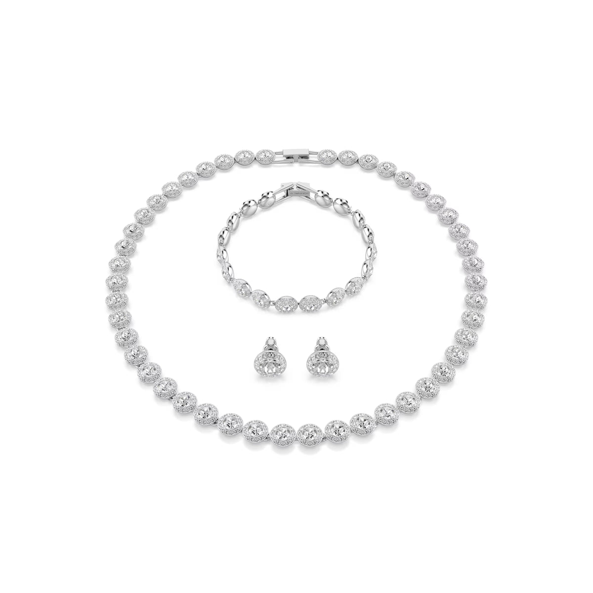 Swarovski Una Angelic Necklace Bracelet & Earrings Set Rhodium Plated