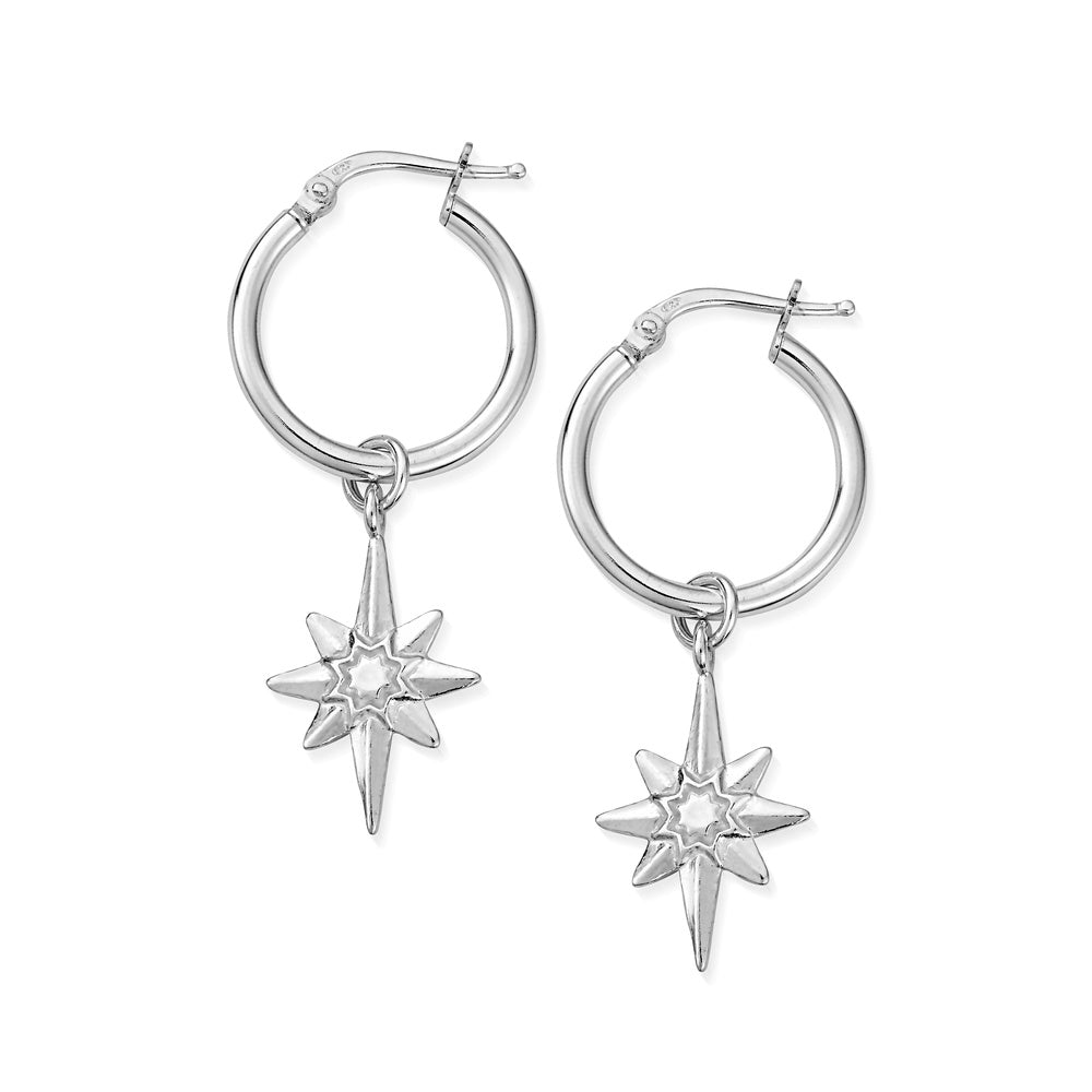 ChloBo Silver Lucky Star Hoop Earrings SEH2066