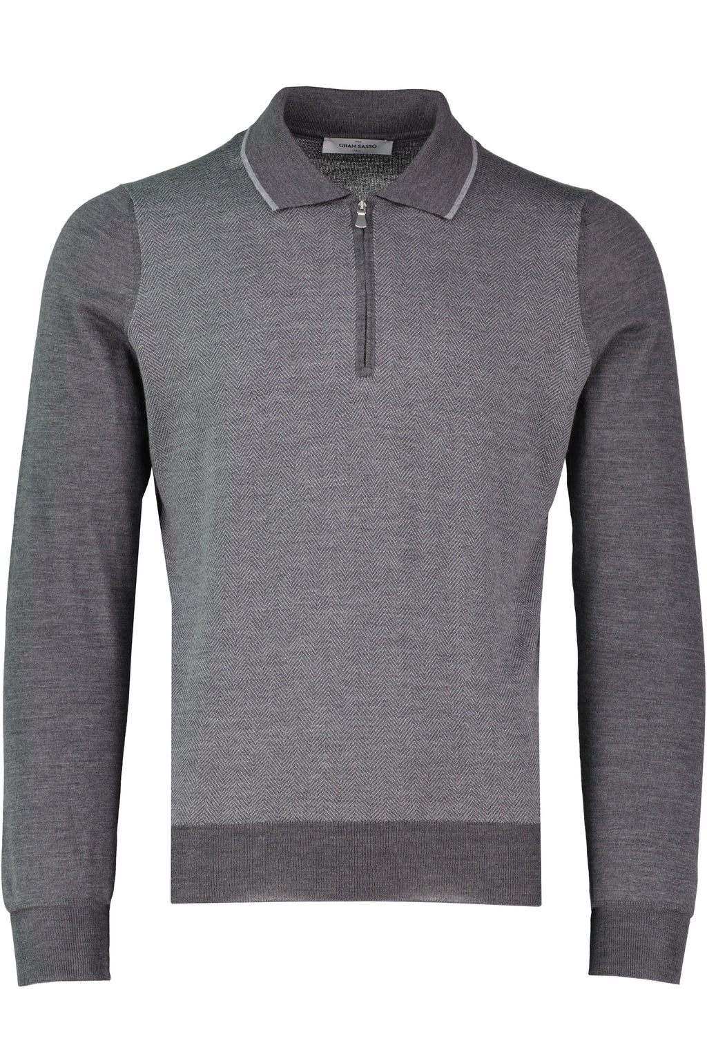 Men's Gran Sasso Grey Long Sleeve Knitted Zip Polo