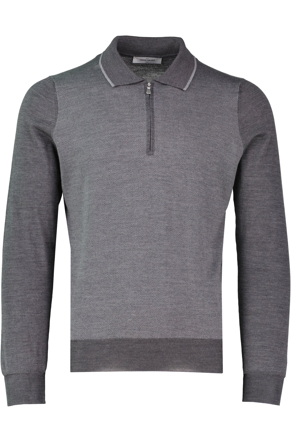 Men's Gran Sasso Grey Long Sleeve Knitted Zip Polo
