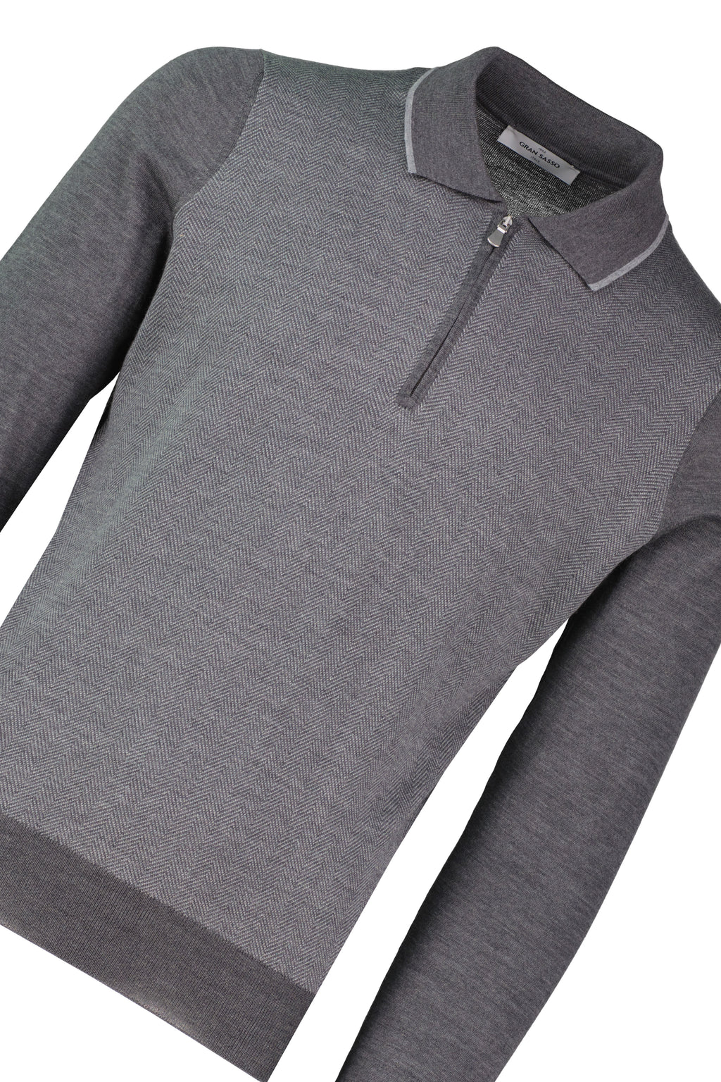 Men's Gran Sasso Grey Long Sleeve Knitted Zip Polo