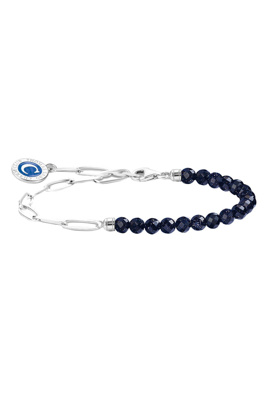 Thomas Sabo Dark Blue Sparke Bead & Silver Bracelet With Blue Coin