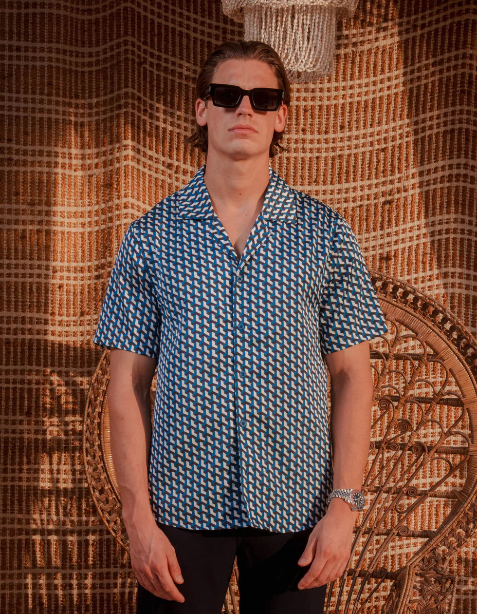 Men's Belier Blue Illusion Print Shirt