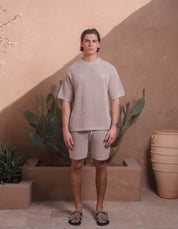 Men's Belier Taupe Crochet T Shirt — view 3