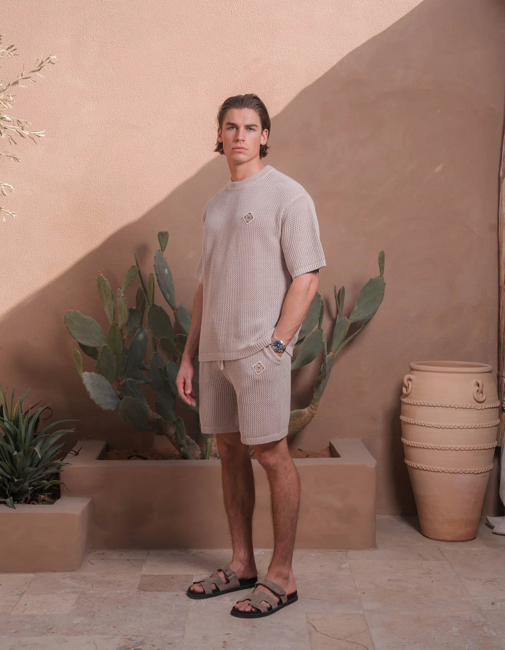 Men's Belier Taupe Crochet T Shirt — view 2