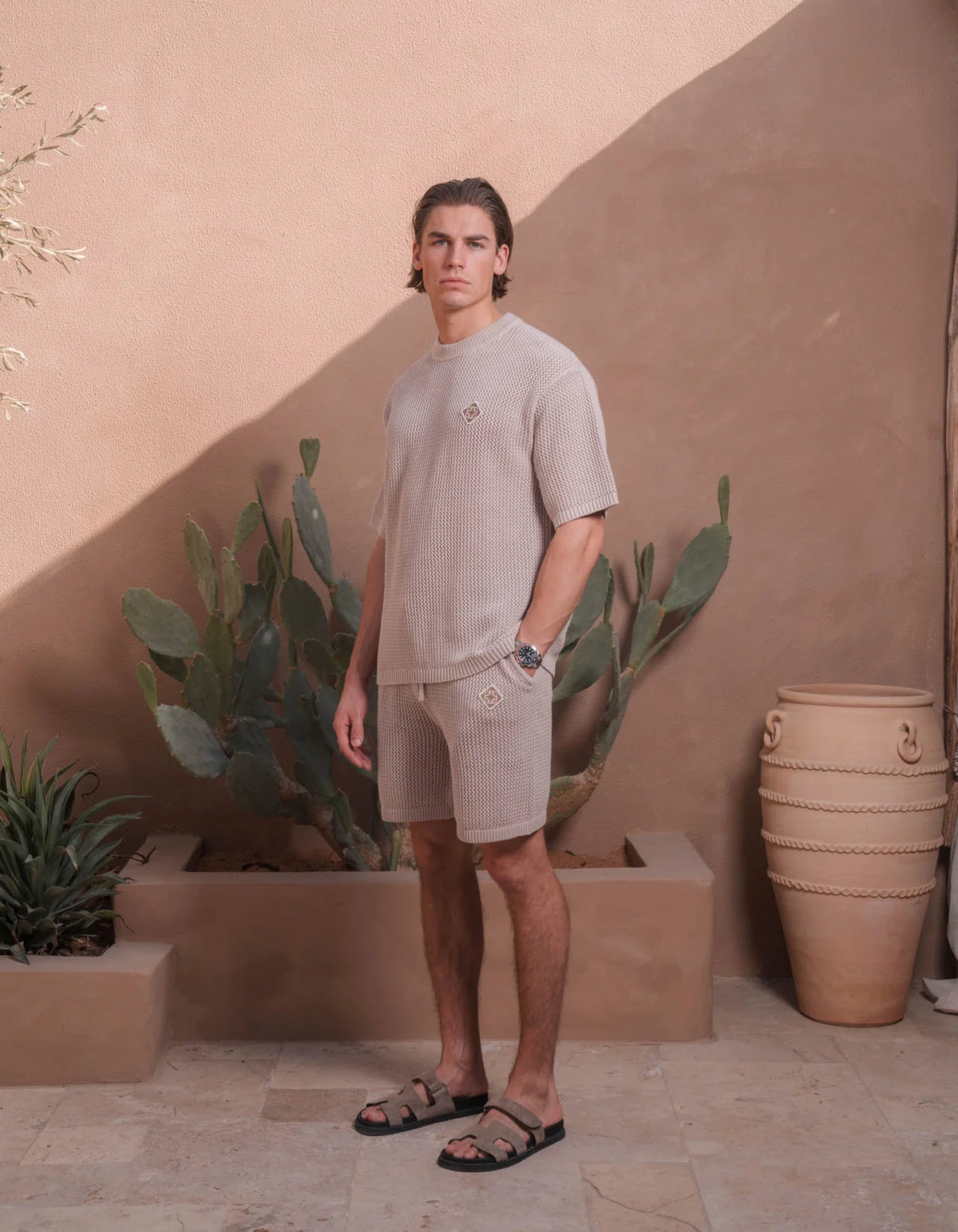 Men's Belier Taupe Crochet T Shirt — view 2