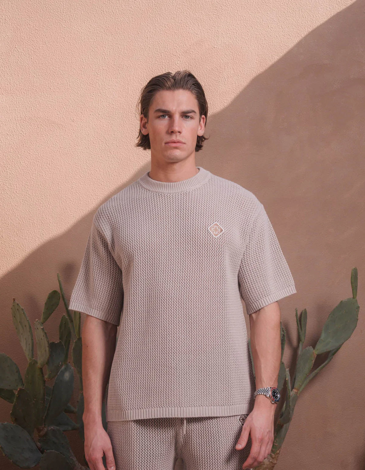 Men's Belier Taupe Crochet T Shirt