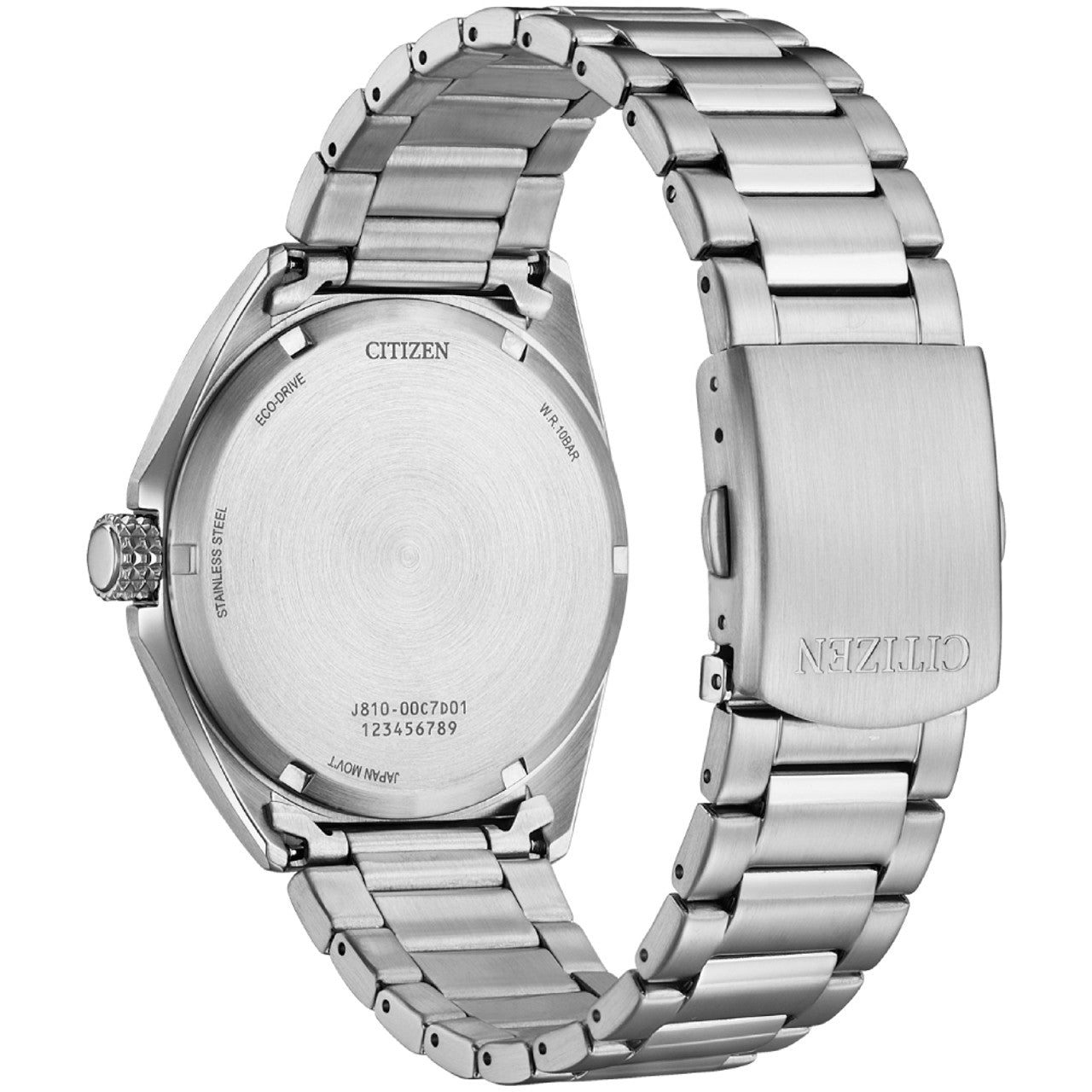Silver Citizen watch with stainless steel band.