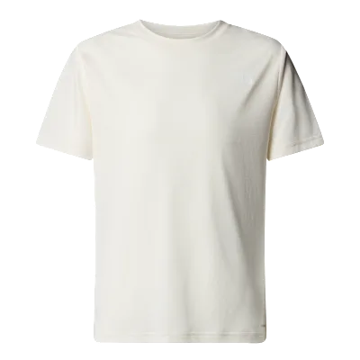 A plain short-sleeve crewneck t-shirt in a warm off-white or cream color, shown against a solid white background.